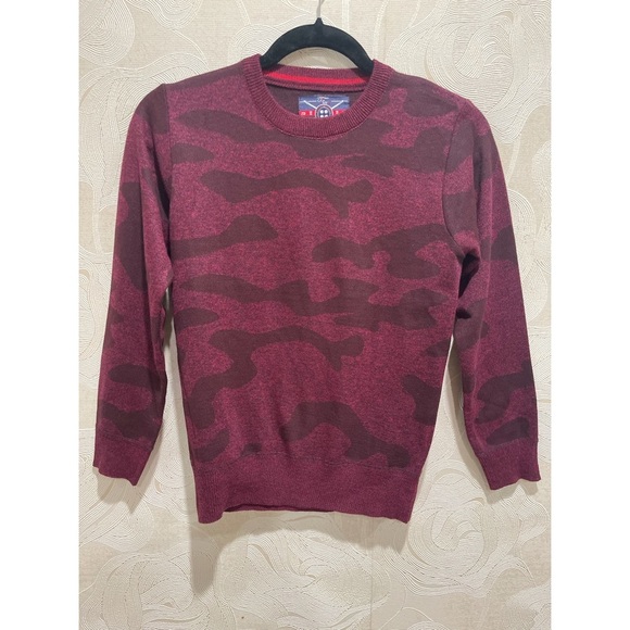 0380 NEW BOYS BURGUNDY CAMO LONG SLEEVE SWEATER - Picture 2 of 10